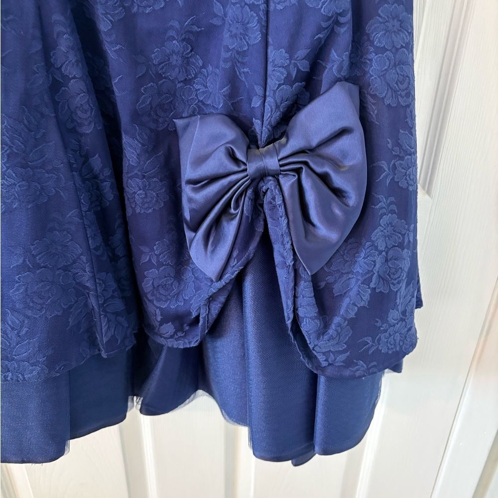 Y2k vintage Notorious Blue Floral Jacquard Cocktail Dress Size 5 Bow - Picture 5 of 12